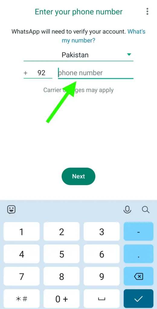 Add phone number for creating GB WhatsApp account 